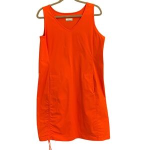 Columbia Active Fit Orange V Neck Dress Sleeveless Pockets Ruched Detail Large